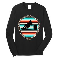 Horse Barrel Racing Serape Leopard Pattern Rodeo Cowgirl Long Sleeve Shirt