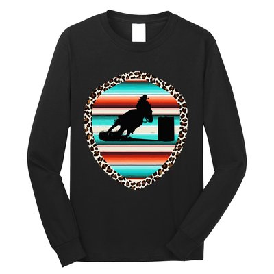 Horse Barrel Racing Serape Leopard Pattern Rodeo Cowgirl Long Sleeve Shirt