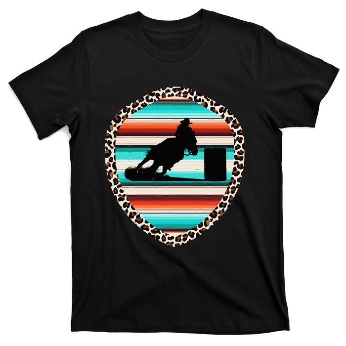 Horse Barrel Racing Serape Leopard Pattern Rodeo Cowgirl T-Shirt