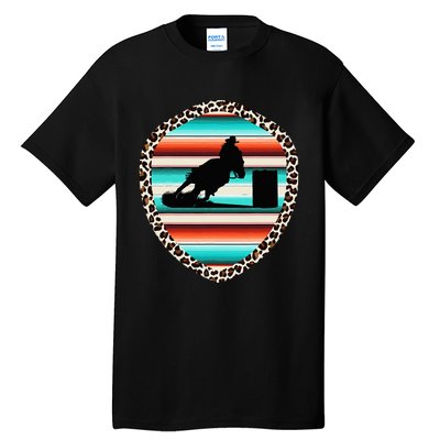 Horse Barrel Racing Serape Leopard Pattern Rodeo Cowgirl Tall T-Shirt