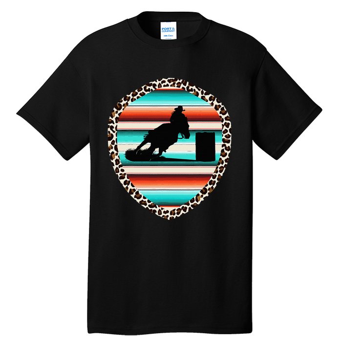 Horse Barrel Racing Serape Leopard Pattern Rodeo Cowgirl Tall T-Shirt