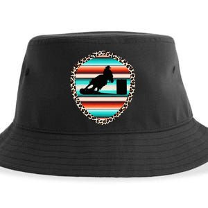 Horse Barrel Racing Serape Leopard Pattern Rodeo Cowgirl Sustainable Bucket Hat