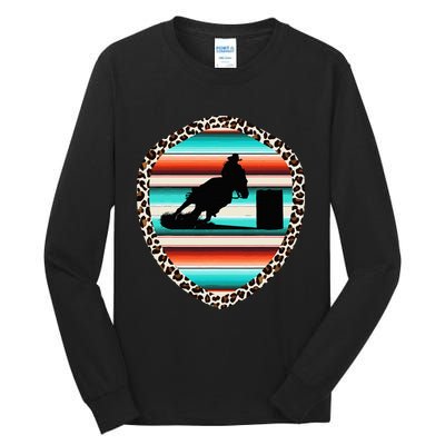 Horse Barrel Racing Serape Leopard Pattern Rodeo Cowgirl Tall Long Sleeve T-Shirt