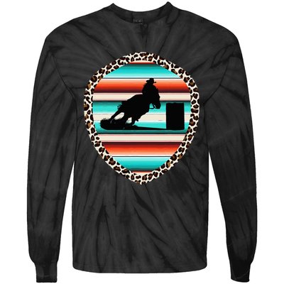 Horse Barrel Racing Serape Leopard Pattern Rodeo Cowgirl Tie-Dye Long Sleeve Shirt