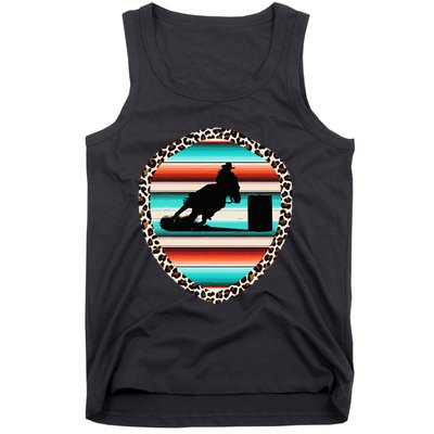 Horse Barrel Racing Serape Leopard Pattern Rodeo Cowgirl Tank Top