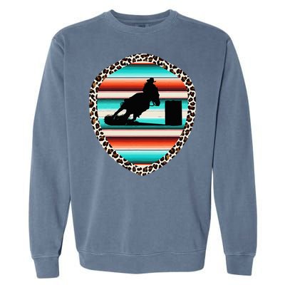 Horse Barrel Racing Serape Leopard Pattern Rodeo Cowgirl Garment-Dyed Sweatshirt