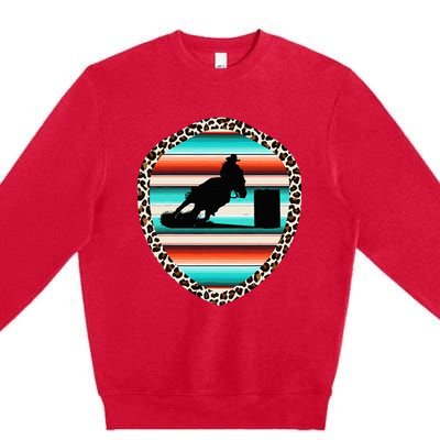 Horse Barrel Racing Serape Leopard Pattern Rodeo Cowgirl Premium Crewneck Sweatshirt