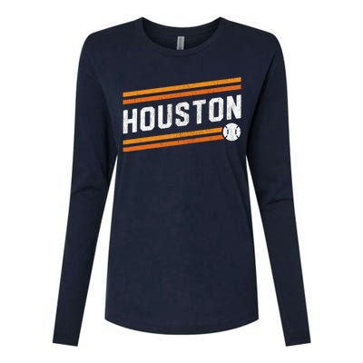 Houston Baseball Retro Vintage Womens Cotton Relaxed Long Sleeve T-Shirt