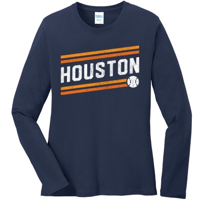 Houston Baseball Retro Vintage Ladies Long Sleeve Shirt