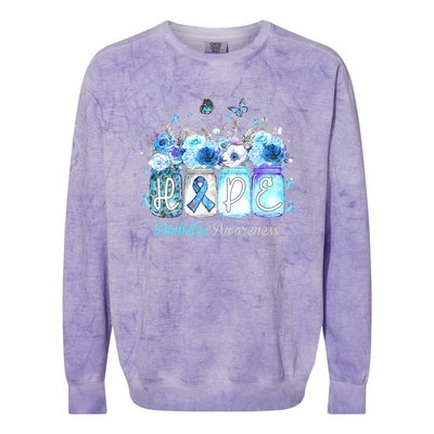 Hope Blue Ribbon Flower Jars Diabetes Awareness Colorblast Crewneck Sweatshirt