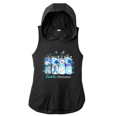 Hope Blue Ribbon Flower Jars Diabetes Awareness Ladies PosiCharge Tri-Blend Wicking Draft Hoodie Tank