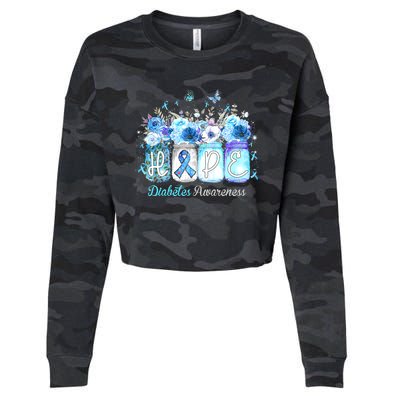 Hope Blue Ribbon Flower Jars Diabetes Awareness Cropped Pullover Crew