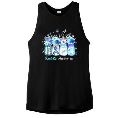 Hope Blue Ribbon Flower Jars Diabetes Awareness Ladies PosiCharge Tri-Blend Wicking Tank