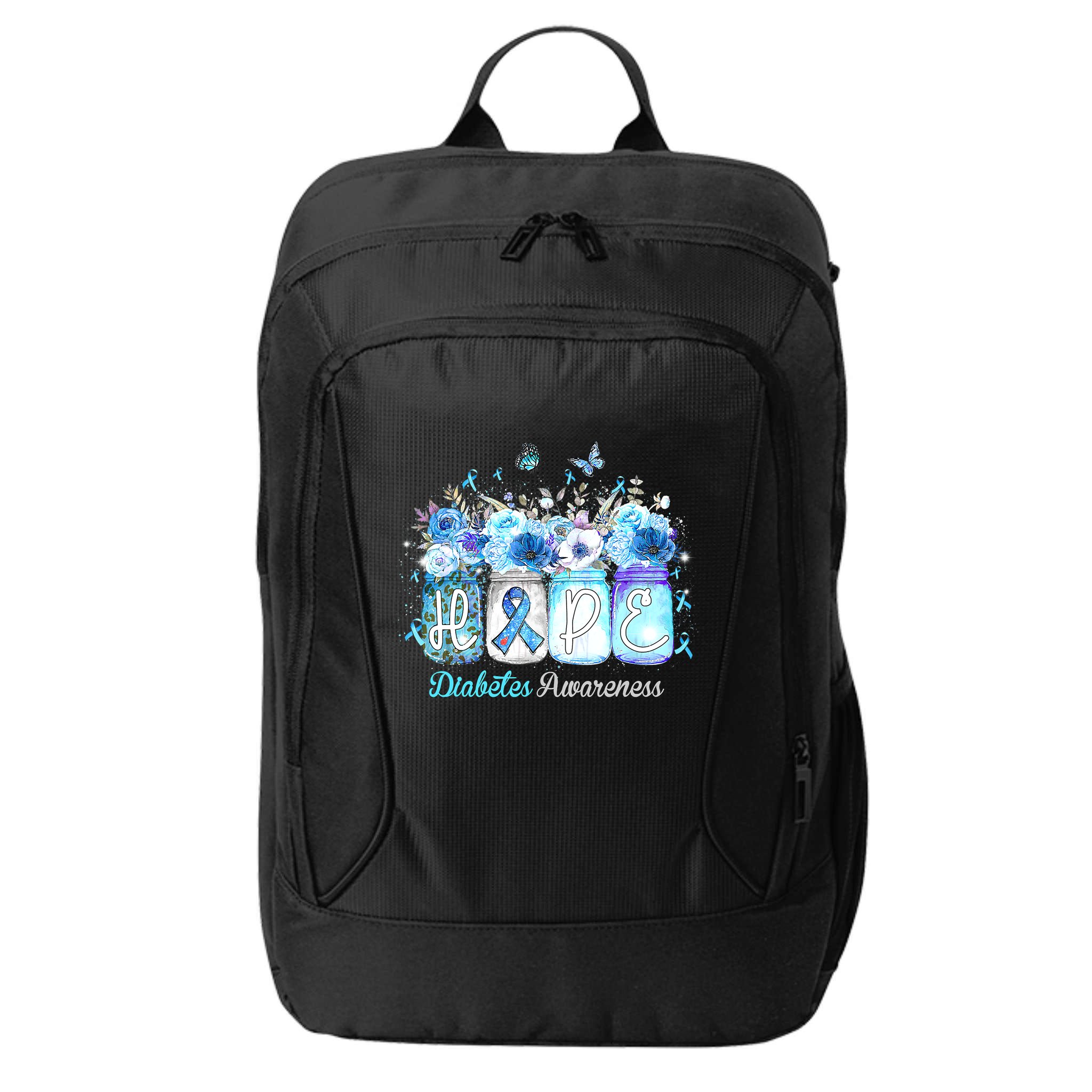 Hope Blue Ribbon Flower Jars Diabetes Awareness City Backpack