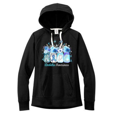 Hope Blue Ribbon Flower Jars Diabetes Awareness Women's Fleece Hoodie