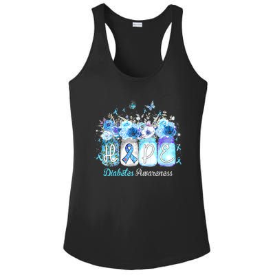 Hope Blue Ribbon Flower Jars Diabetes Awareness Ladies PosiCharge Competitor Racerback Tank