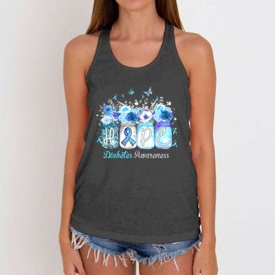 Hope Blue Ribbon Flower Jars Diabetes Awareness Women's Knotted Racerback Tank