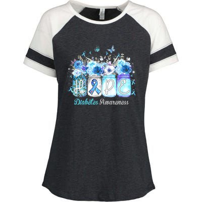 Hope Blue Ribbon Flower Jars Diabetes Awareness Enza Ladies Jersey Colorblock Tee