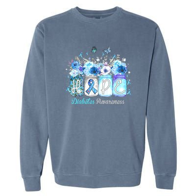 Hope Blue Ribbon Flower Jars Diabetes Awareness Garment-Dyed Sweatshirt