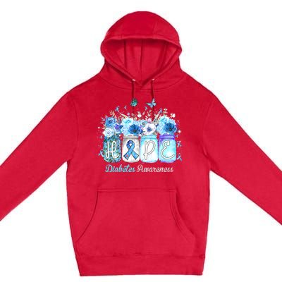 Hope Blue Ribbon Flower Jars Diabetes Awareness Premium Pullover Hoodie