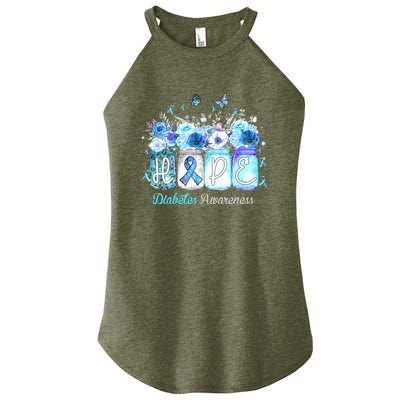 Hope Blue Ribbon Flower Jars Diabetes Awareness Women's Perfect Tri Rocker Tank