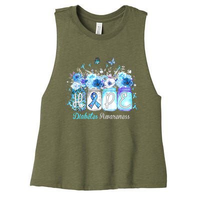 Hope Blue Ribbon Flower Jars Diabetes Awareness Women's Racerback Cropped Tank