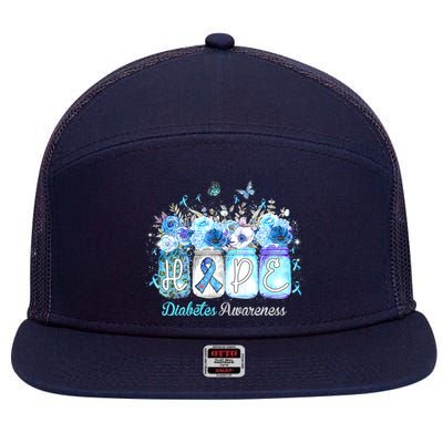 Hope Blue Ribbon Flower Jars Diabetes Awareness 7 Panel Mesh Trucker Snapback Hat