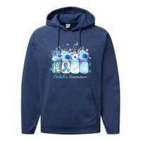 Hope Blue Ribbon Flower Jars Diabetes Awareness Performance Fleece Hoodie