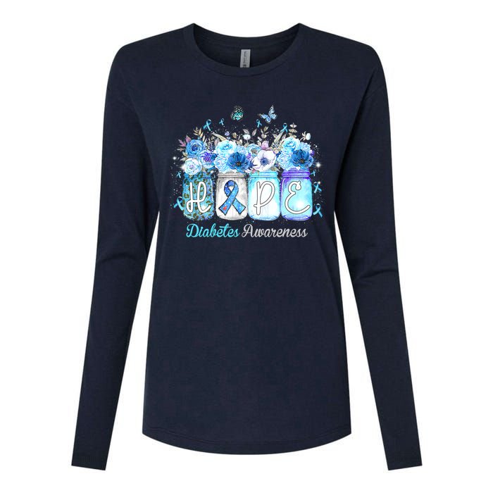 Hope Blue Ribbon Flower Jars Diabetes Awareness Womens Cotton Relaxed Long Sleeve T-Shirt