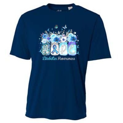 Hope Blue Ribbon Flower Jars Diabetes Awareness Cooling Performance Crew T-Shirt