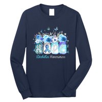 Hope Blue Ribbon Flower Jars Diabetes Awareness Long Sleeve Shirt