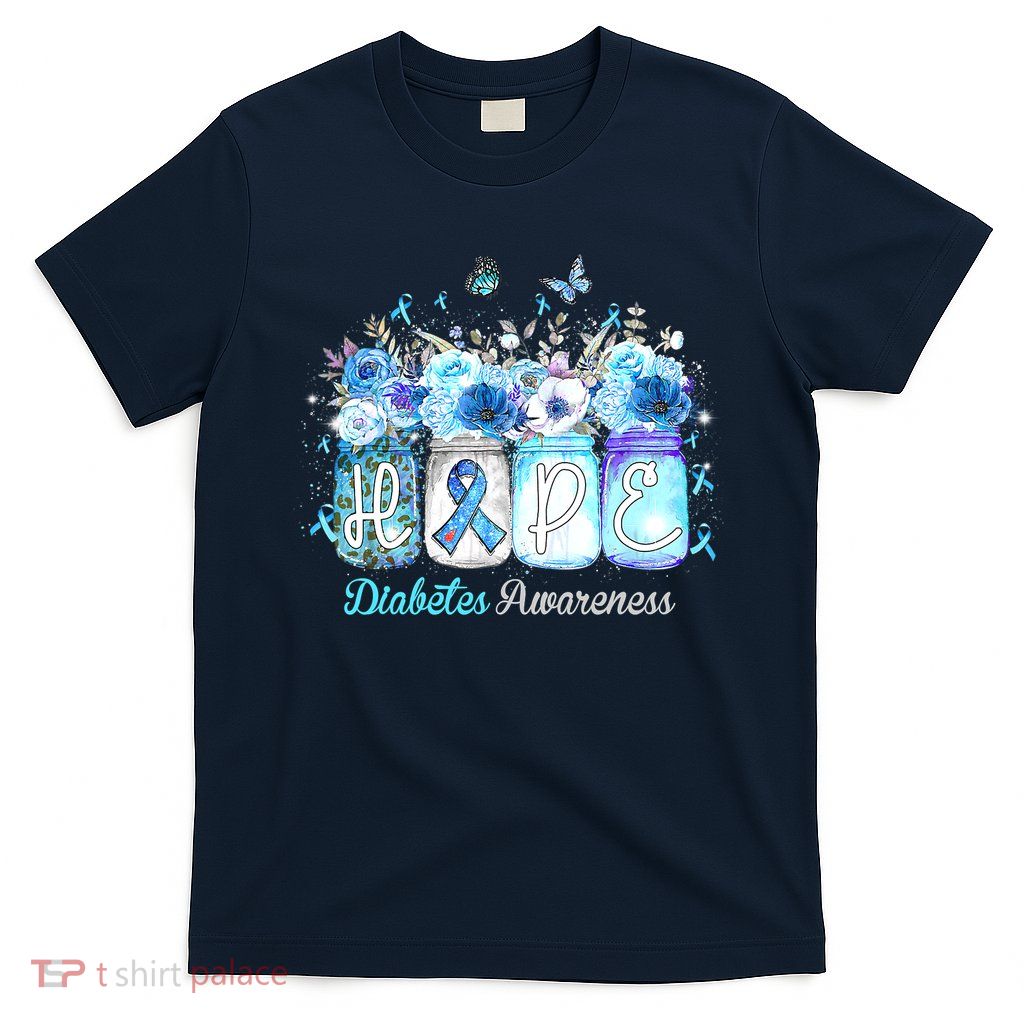 Hope Blue Ribbon Flower Jars Diabetes Awareness T-Shirt