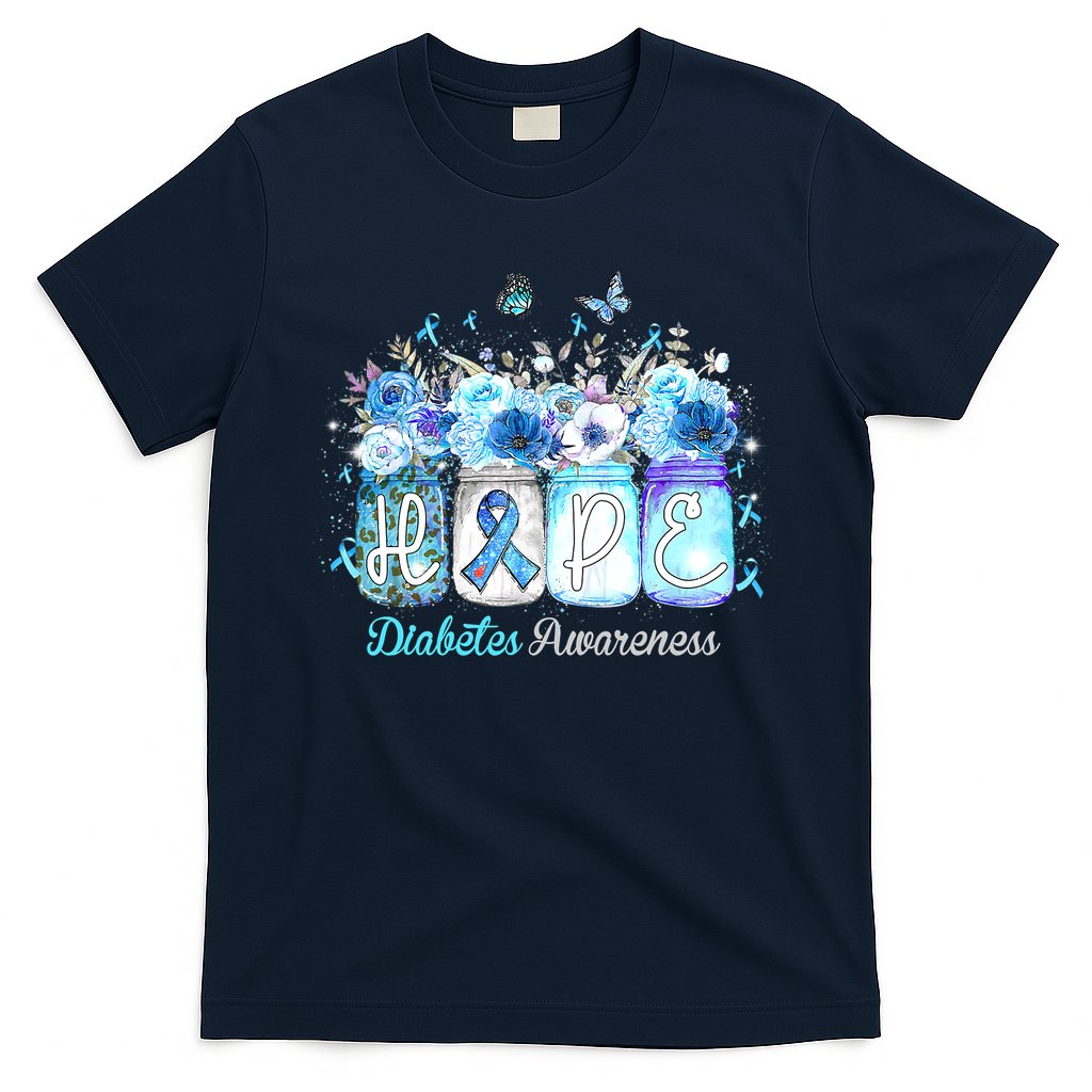 Hope Blue Ribbon Flower Jars Diabetes Awareness T-Shirt