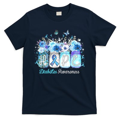 Hope Blue Ribbon Flower Jars Diabetes Awareness T-Shirt