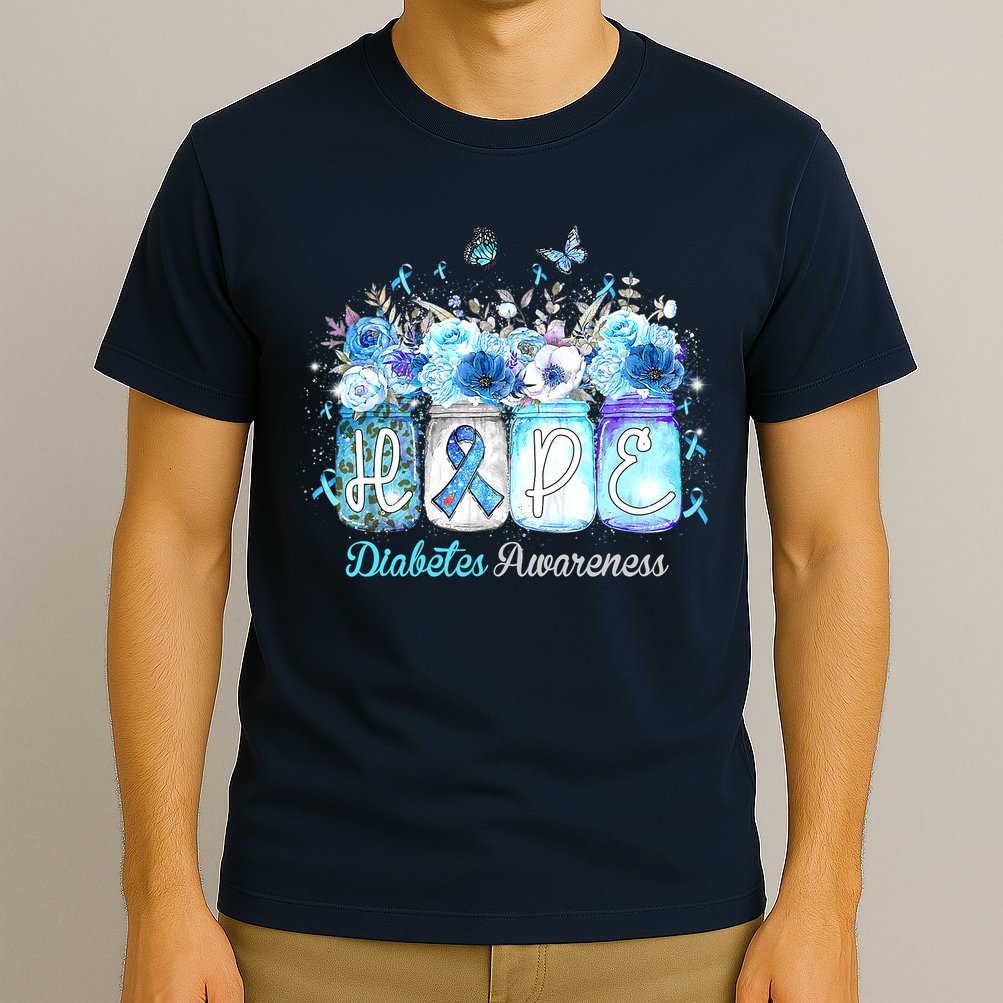 Hope Blue Ribbon Flower Jars Diabetes Awareness T-Shirt
