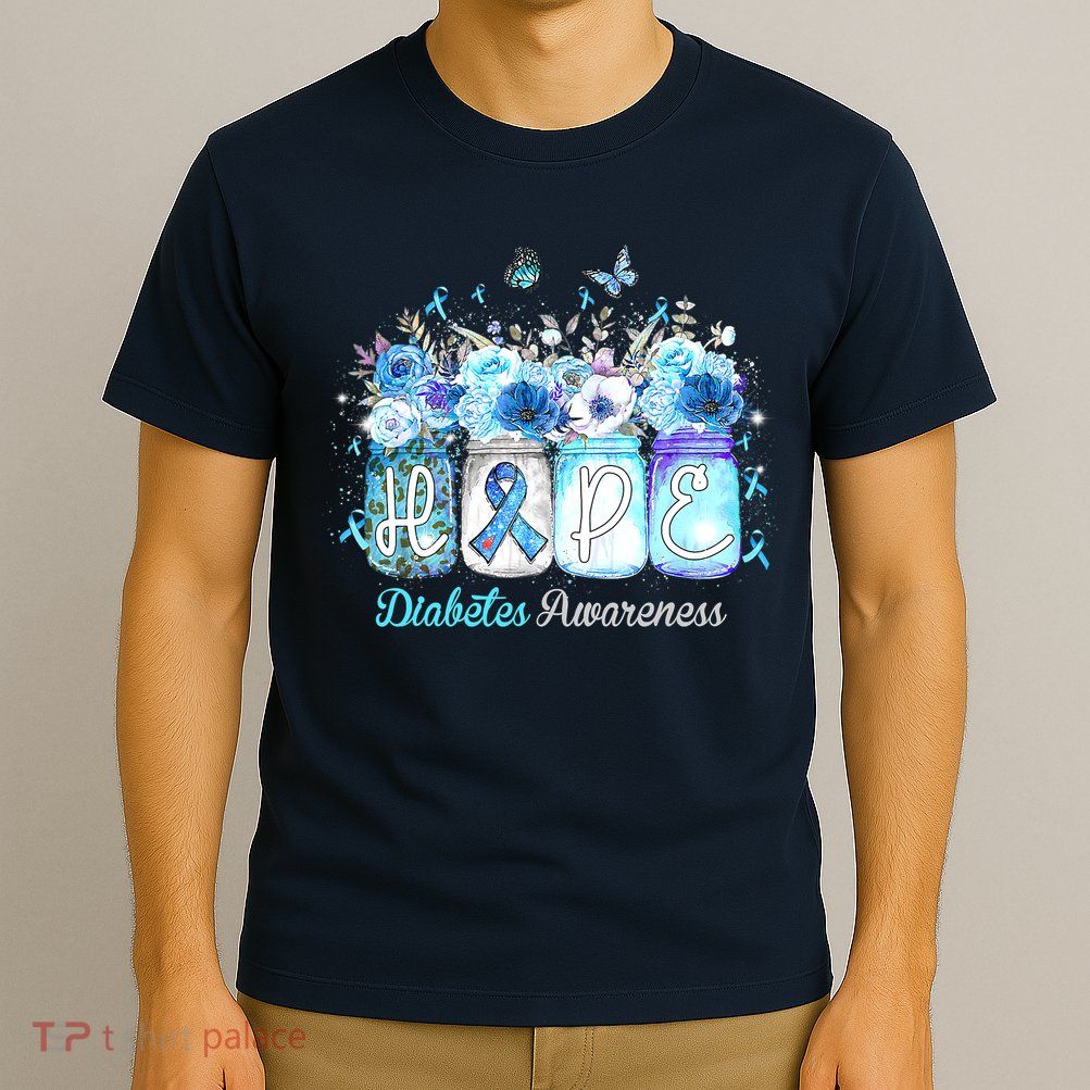 Hope Blue Ribbon Flower Jars Diabetes Awareness T-Shirt