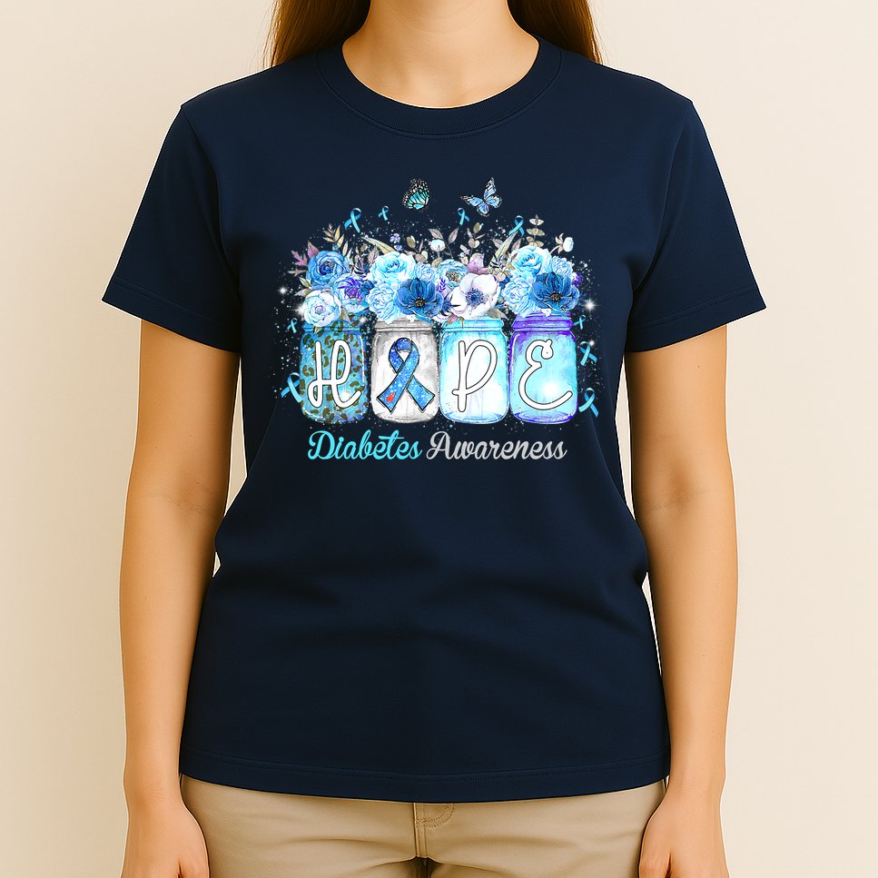 Hope Blue Ribbon Flower Jars Diabetes Awareness T-Shirt