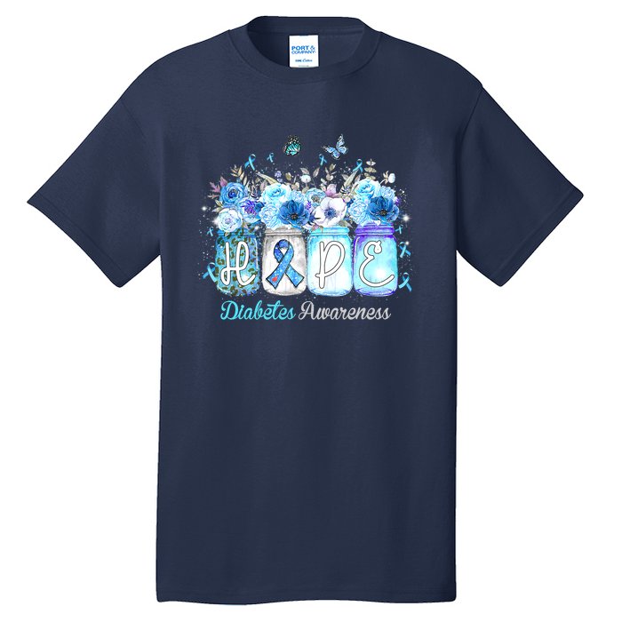 Hope Blue Ribbon Flower Jars Diabetes Awareness Tall T-Shirt