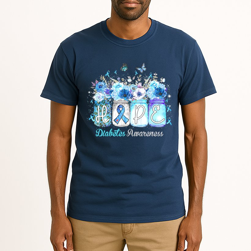 Hope Blue Ribbon Flower Jars Diabetes Awareness Tall T-Shirt