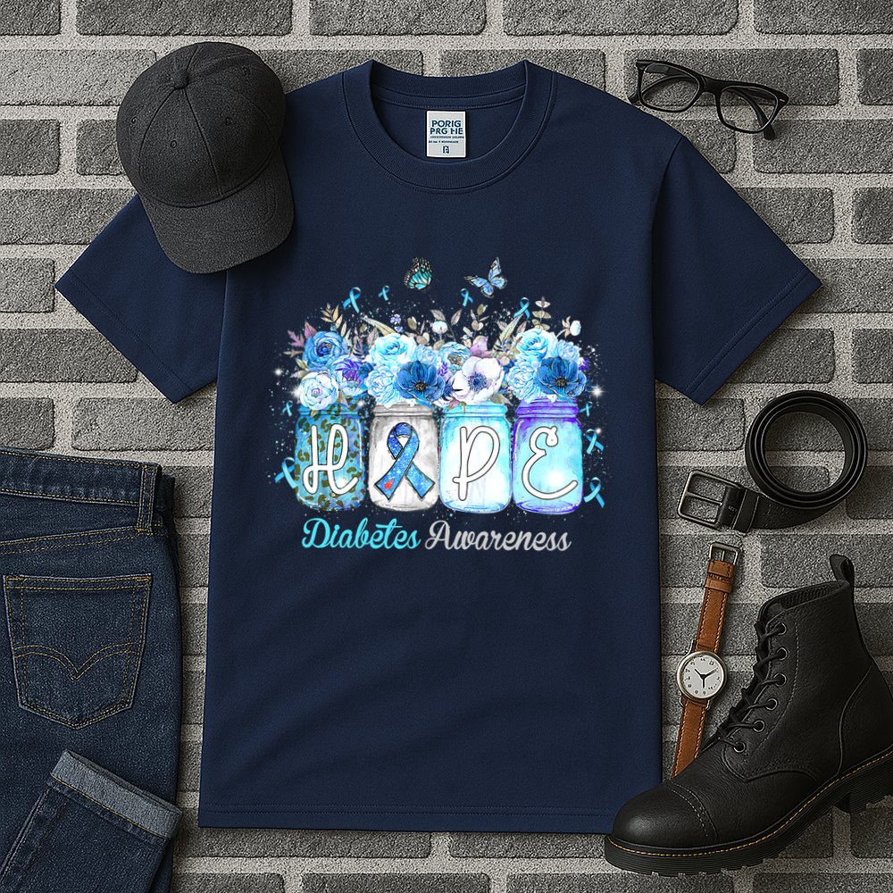 Hope Blue Ribbon Flower Jars Diabetes Awareness Tall T-Shirt