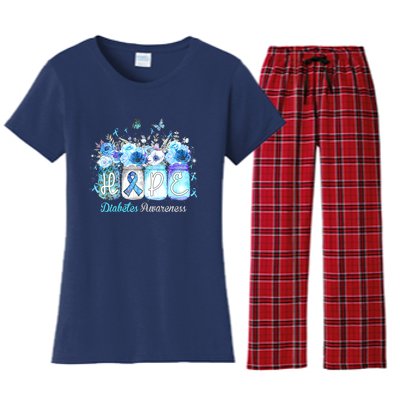 Hope Blue Ribbon Flower Jars Diabetes Awareness Women's Flannel Pajama Set