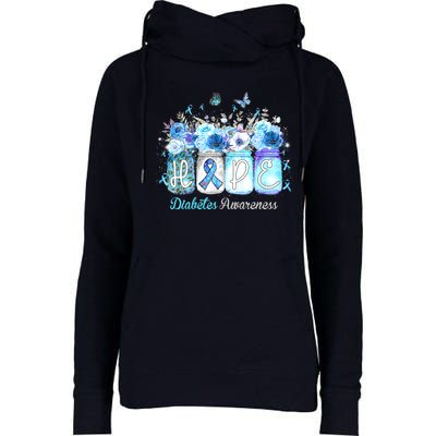 Hope Blue Ribbon Flower Jars Diabetes Awareness Womens Funnel Neck Pullover Hood