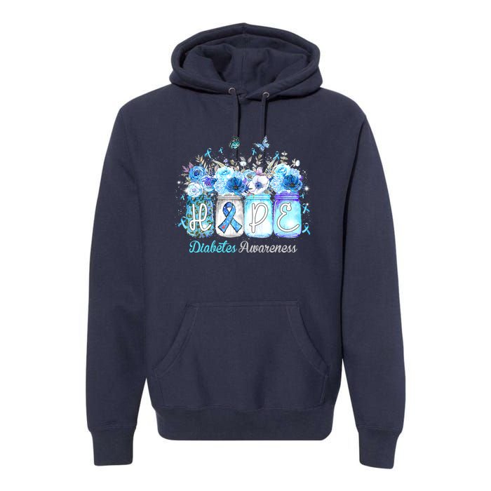 Hope Blue Ribbon Flower Jars Diabetes Awareness Premium Hoodie