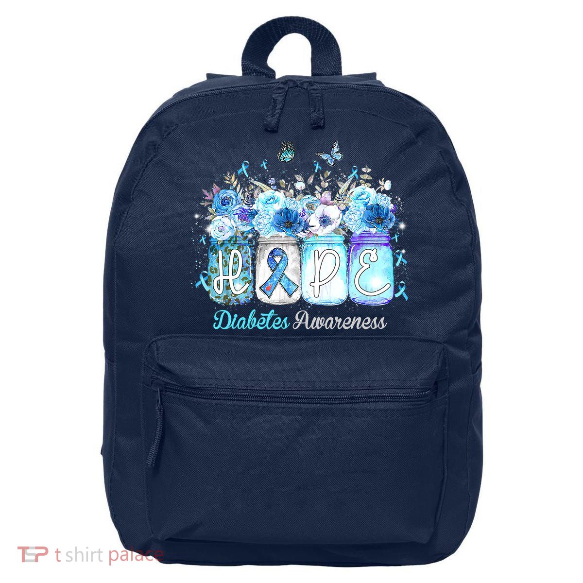Hope Blue Ribbon Flower Jars Diabetes Awareness 16 in Basic Backpack