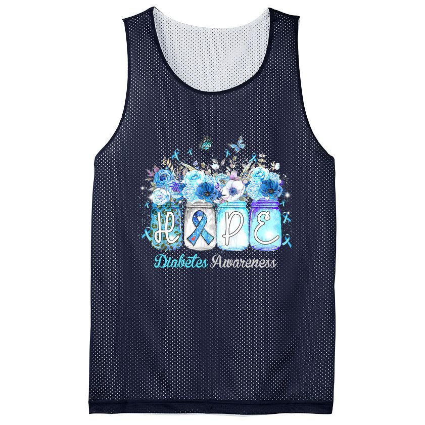 Hope Blue Ribbon Flower Jars Diabetes Awareness Mesh Reversible Basketball Jersey Tank