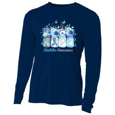 Hope Blue Ribbon Flower Jars Diabetes Awareness Cooling Performance Long Sleeve Crew