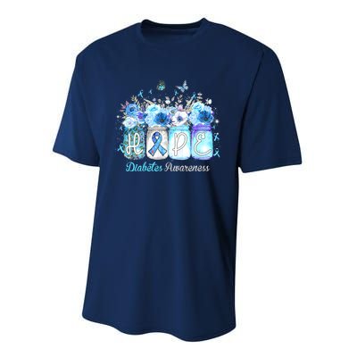 Hope Blue Ribbon Flower Jars Diabetes Awareness Performance Sprint T-Shirt