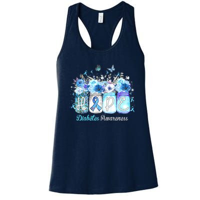 Hope Blue Ribbon Flower Jars Diabetes Awareness Women's Racerback Tank