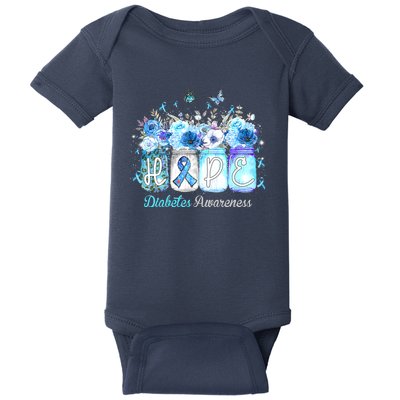 Hope Blue Ribbon Flower Jars Diabetes Awareness Baby Bodysuit