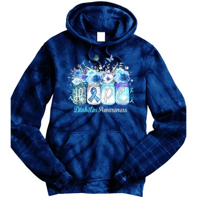 Hope Blue Ribbon Flower Jars Diabetes Awareness Tie Dye Hoodie